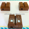 Chocolate shaped plastic pencil sharpener with eraser